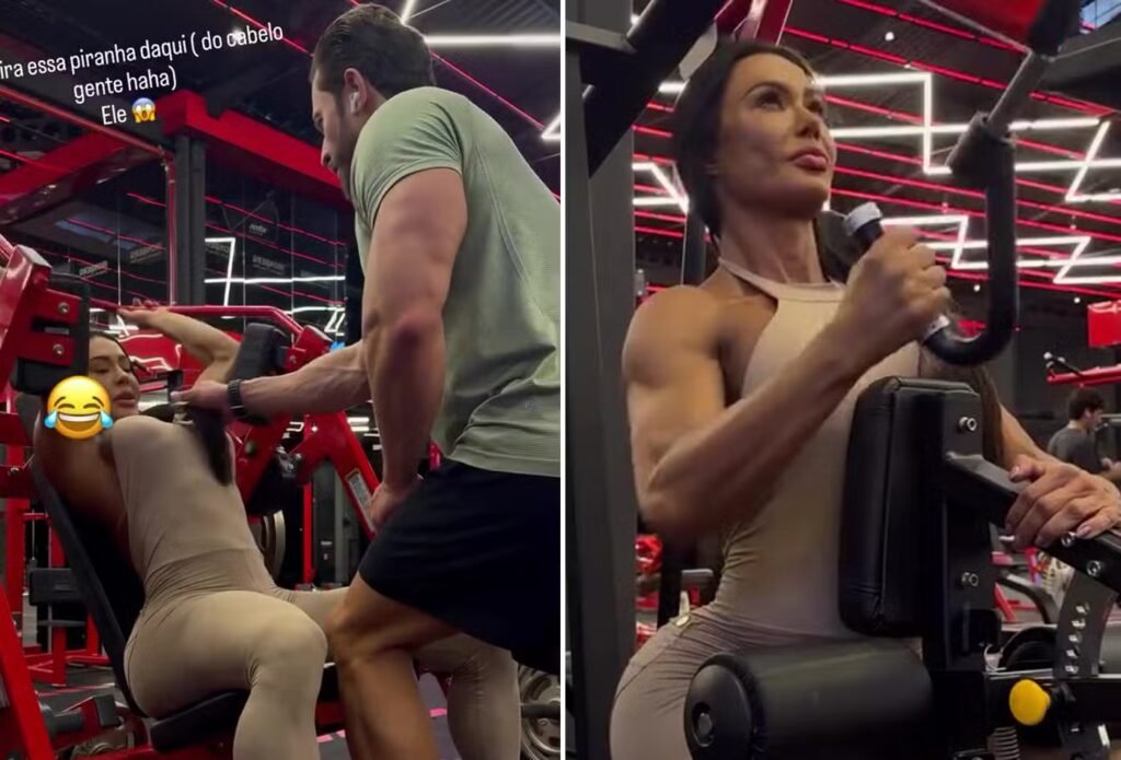Gracyanne Barbosa treina com namorado e exibe sintonia na academia Gracyanne Barbosa treina com namorado e exibe sintonia na academia